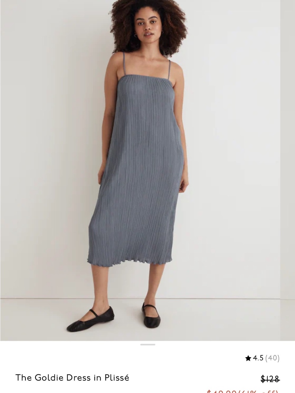 Madewell Goldie Plissé Spaghetti-Strap Midi Dress